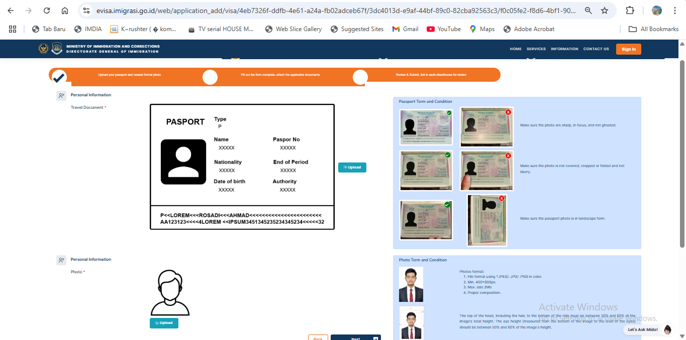 Upload Passport and Photo