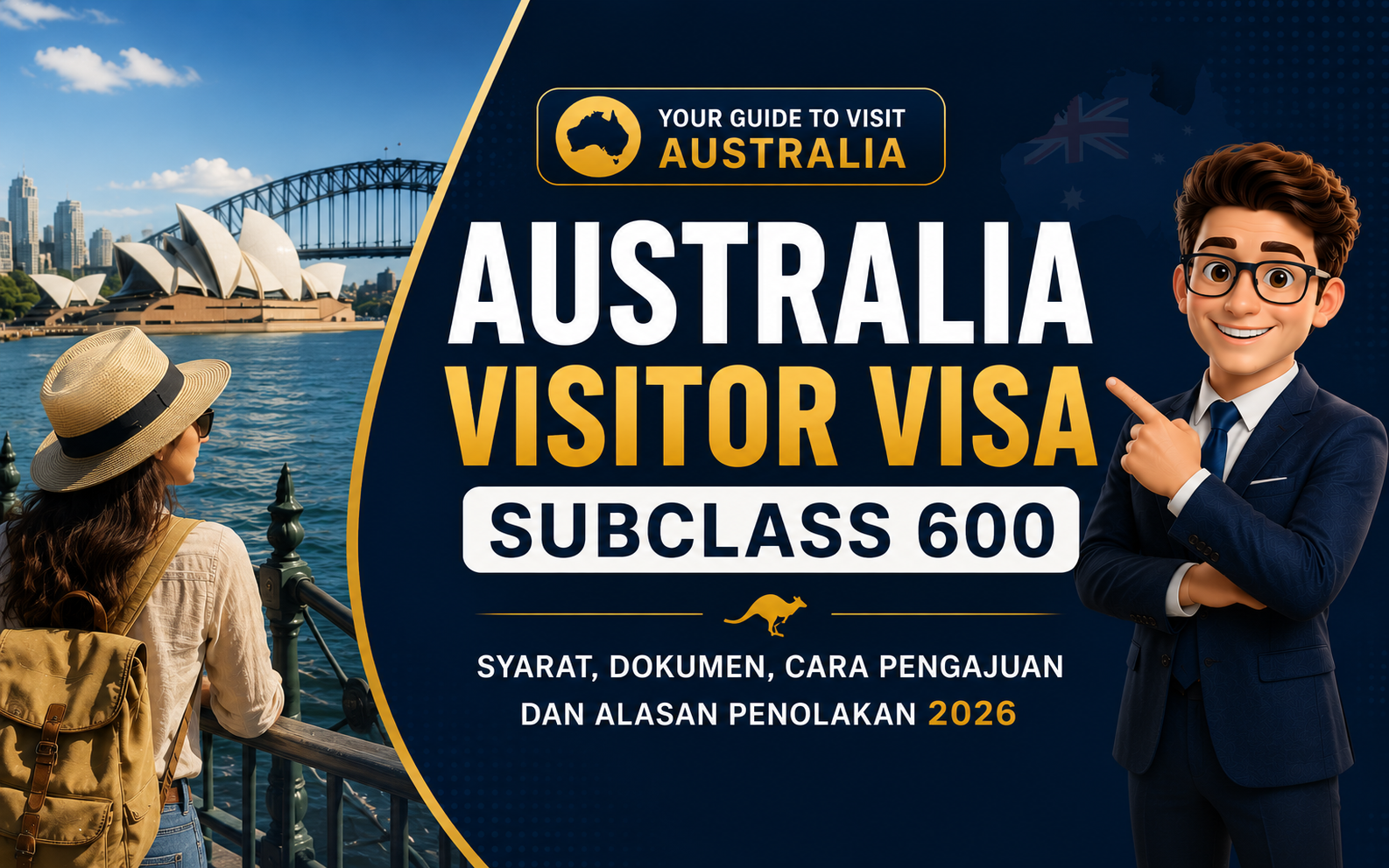 Visa Australia Subclass 600 Tahun 2026: Syarat, Dokumen, Cara Pengajuan, dan Alasan Penolakan. Panduan lengkap bagi WNI yang ingin mengajukan visa kunjungan Australia untuk keperluan wisata, keluarga, atau perjalanan bisnis.
