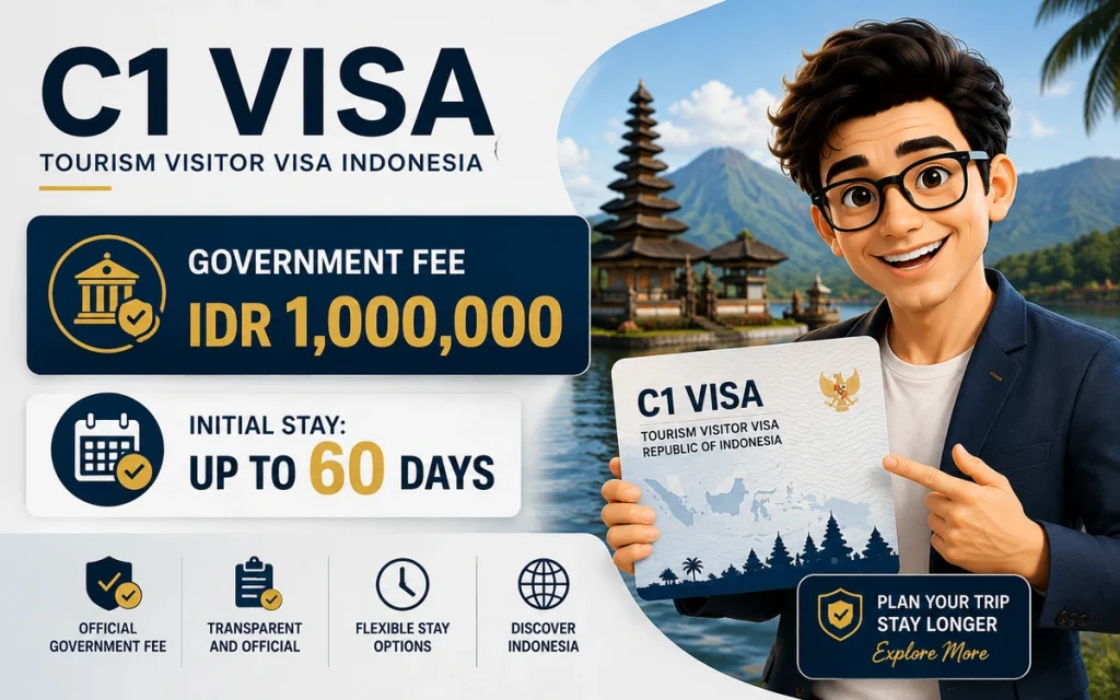 C1 Visa Indonesia government fee of IDR 1,000,000 with initial stay up to 60 days