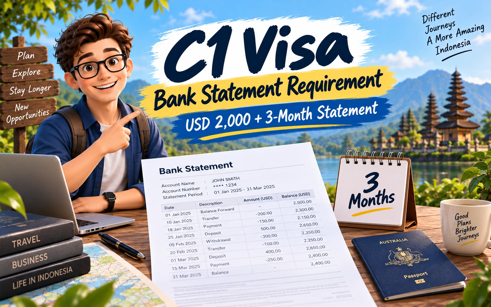 C1 Visa Bank Statement Requirement: USD 2,000, 3-Month Statement & Proof of Funds
