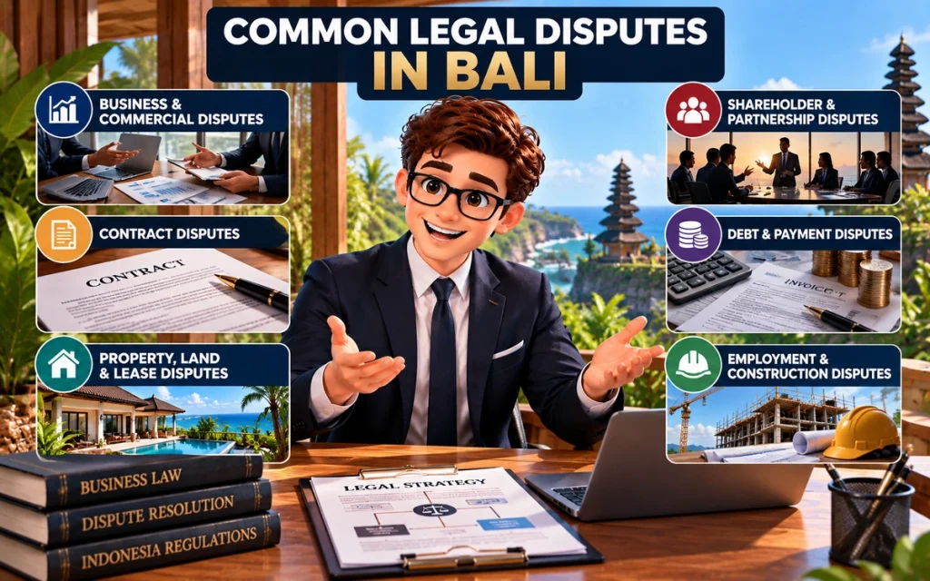 Common legal disputes in Bali including business, contract, property, shareholder and debt disputes