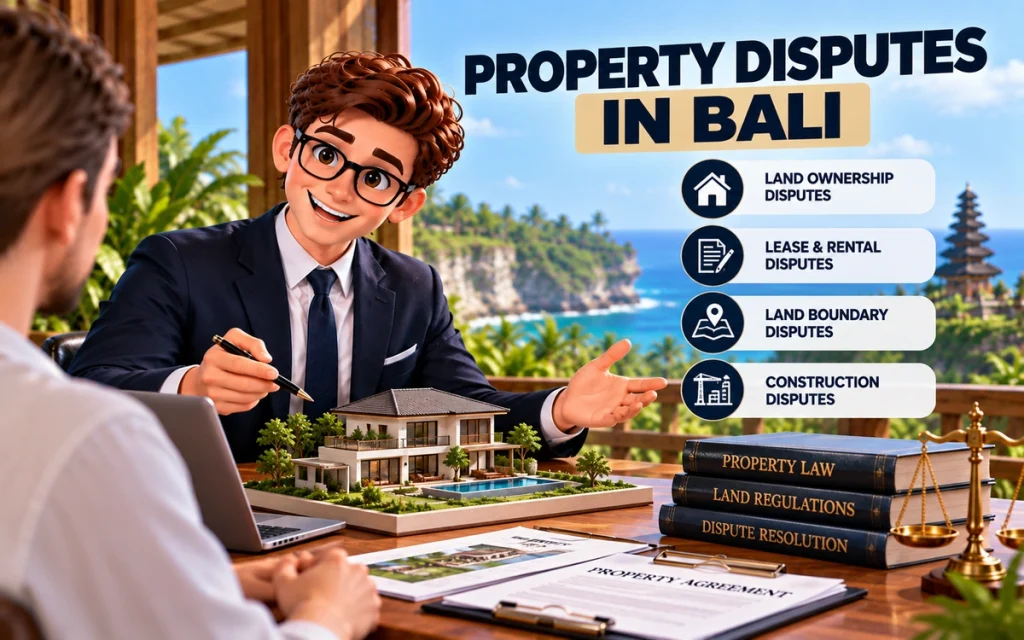 Property, land and lease disputes in Bali involving ownership, rental, boundaries and construction