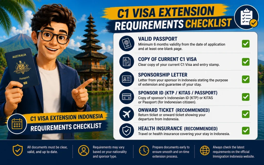 C1 Visa Extension Indonesia guide showing how travelers can extend their stay up to 180 days.