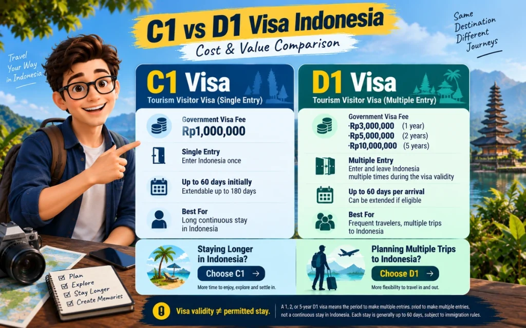 C1 Visa vs D1 Visa Indonesia government visa fees and travel value comparison