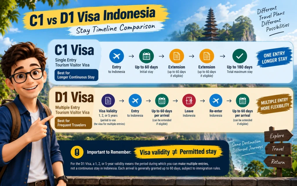 C1 Visa vs D1 Visa Indonesia stay duration and entry timeline