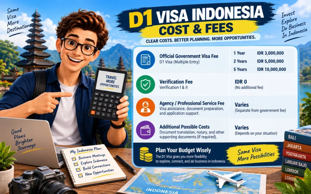 D1 Visa Indonesia cost and official government visa fees for 2026
