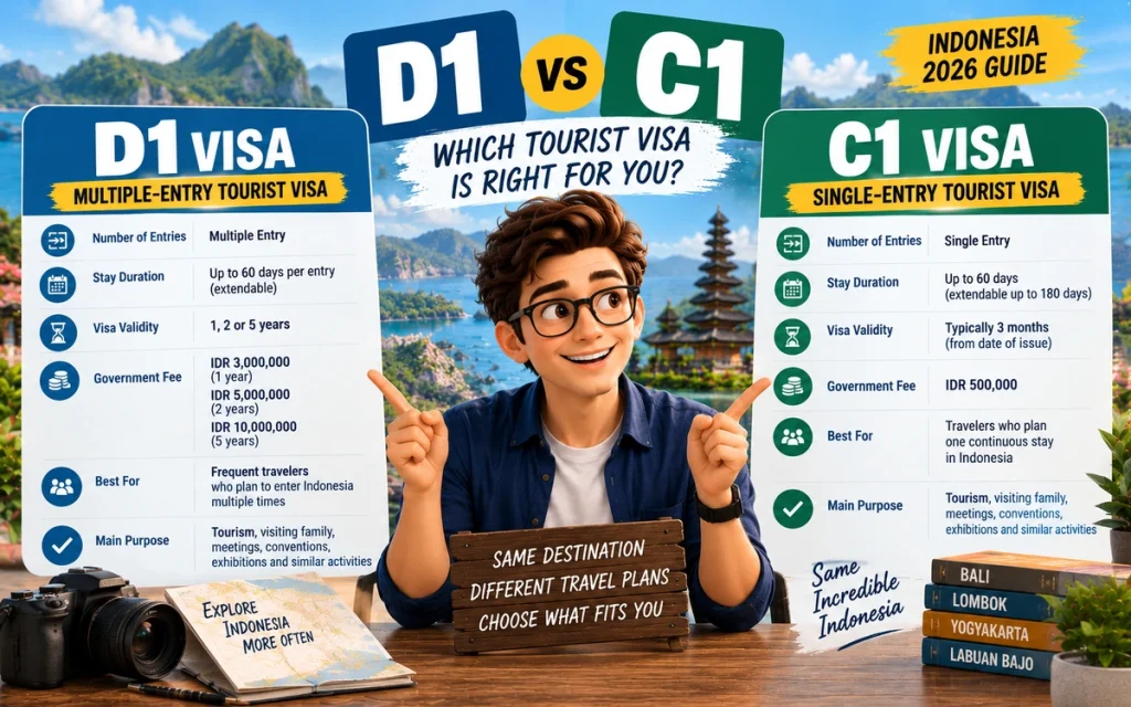 D1 Visa vs C1 Visa Indonesia comparison for foreign travelers in 2026