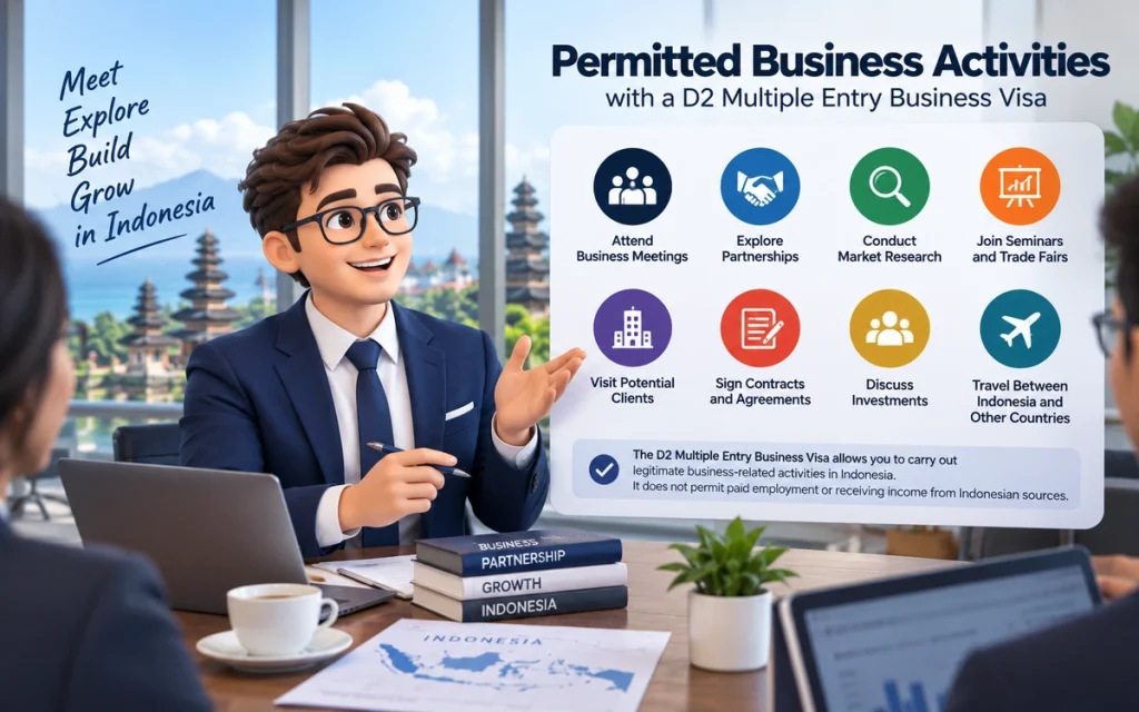 D2 Business Visa Indonesia permitted business activities including meetings and negotiations
