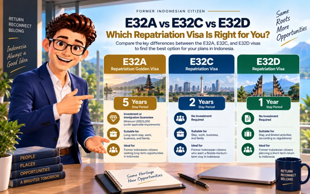 Comparison of E32A, E32C, and E32D Repatriation Visa stay periods for former Indonesian citizens