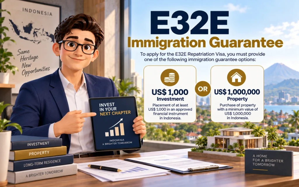 E32E immigration guarantee investment or property requirement in Indonesia