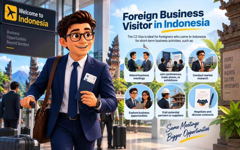 Foreign business visitor in Indonesia using the C2 Business Visa for meetings and business activities