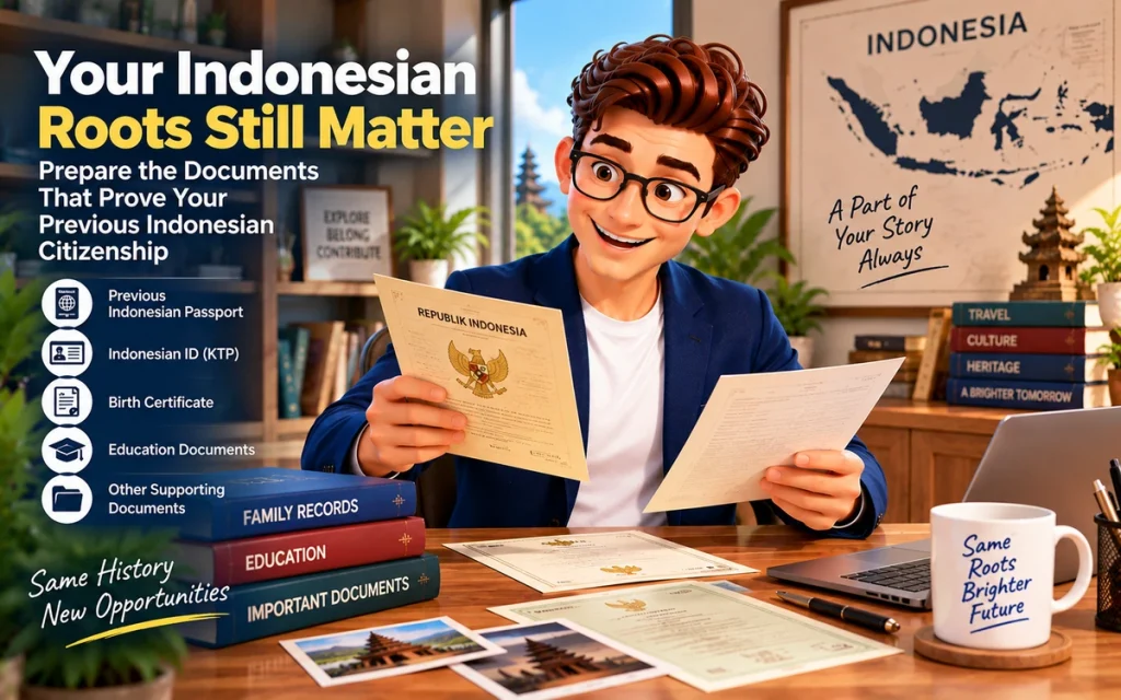 Former Indonesian citizen checking proof of previous Indonesian citizenship