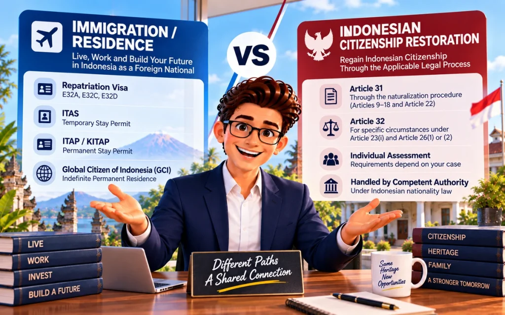 Comparison between Indonesian immigration residence and citizenship restoration for former Indonesian citizens