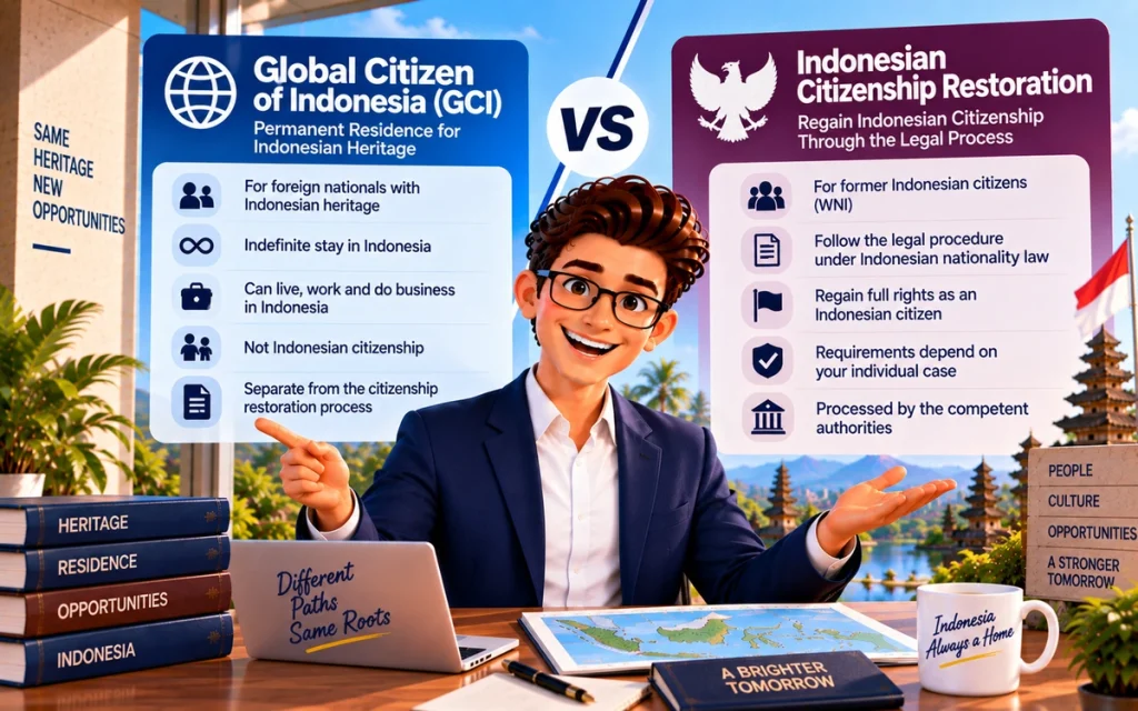 Global Citizen of Indonesia permanent residence compared with Indonesian citizenship restoration