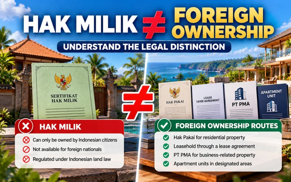 Hak Milik and foreign property ownership distinction under Indonesian law