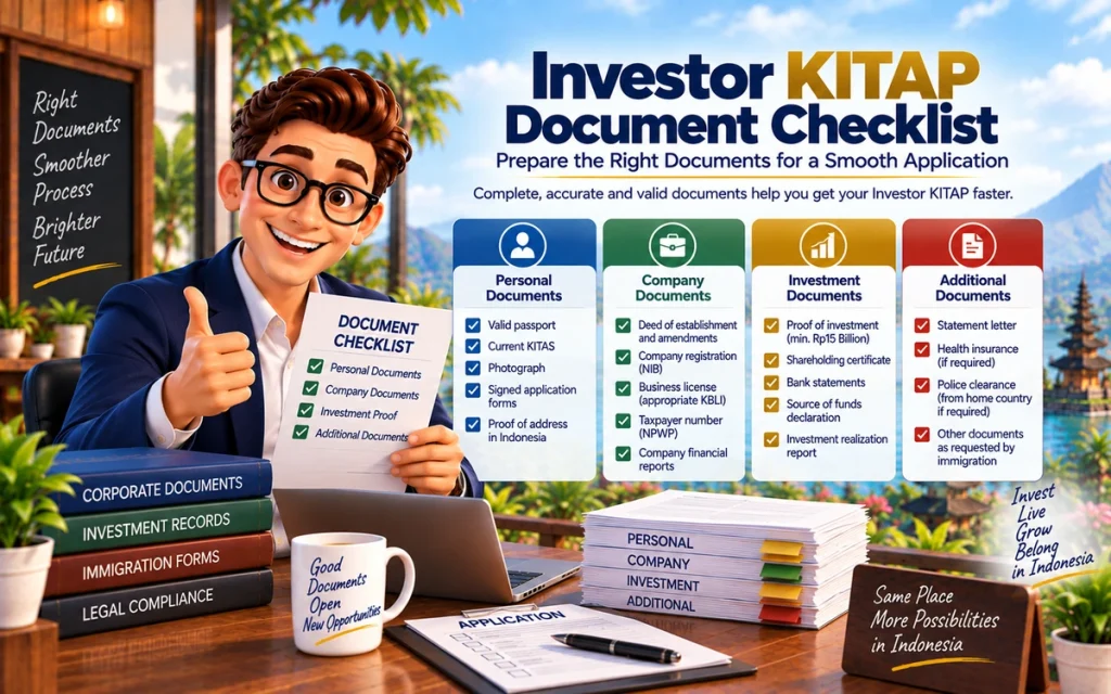 Investor KITAP document checklist for passport, ITAS, PT PMA and investment documents