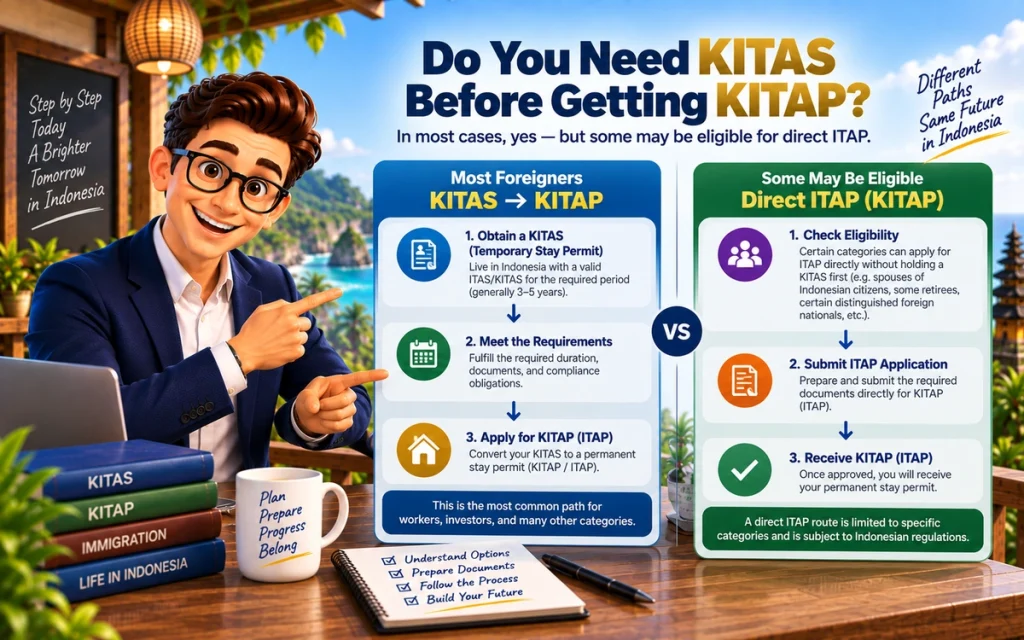 KITAS to KITAP and direct ITAP pathways for eligible foreign residents in Indonesia