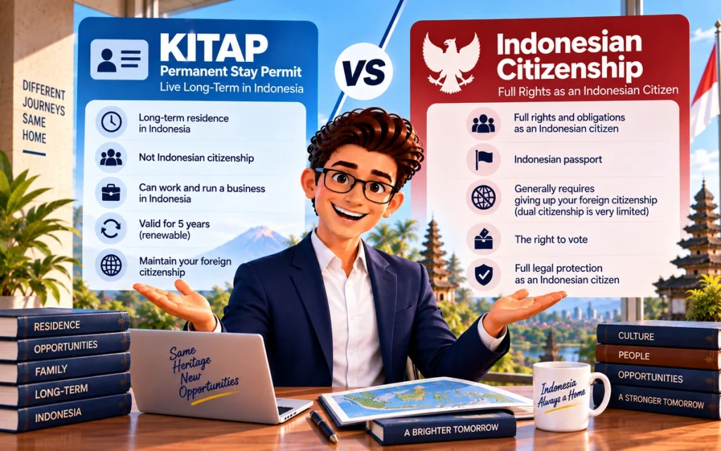 KITAP permanent residence compared with Indonesian citizenship for a former Indonesian citizen