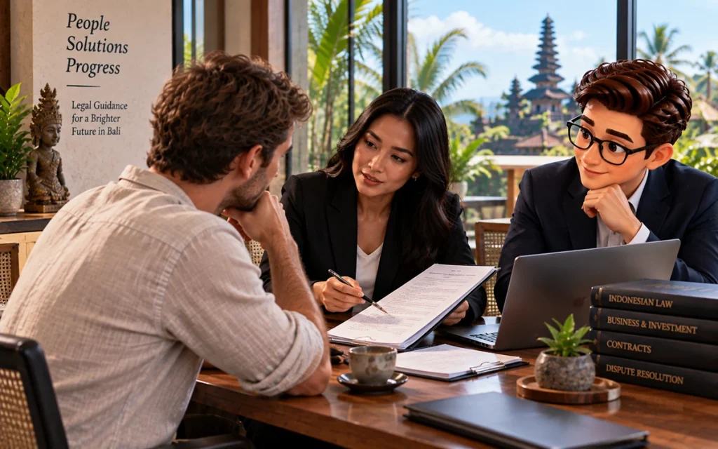 Foreign client consulting with an Indonesian legal professional about legal matters in Bali