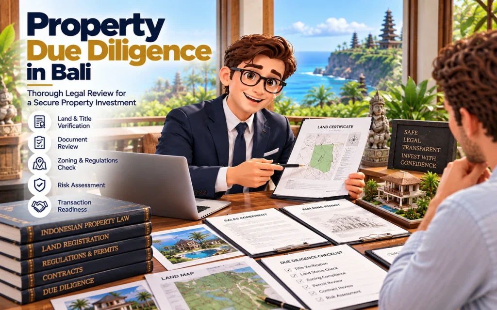 Property due diligence in Bali for a foreign buyer reviewing land and legal documents
