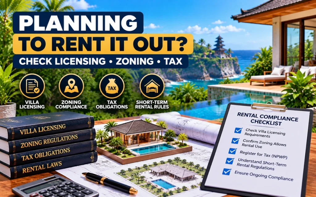 Rental licensing, zoning and tax compliance checks for a Bali villa