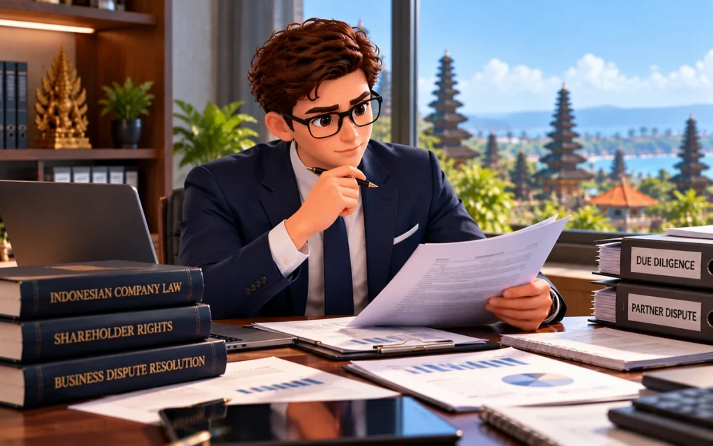 Victor reviewing PT PMA company documents and shareholder rights in Indonesia